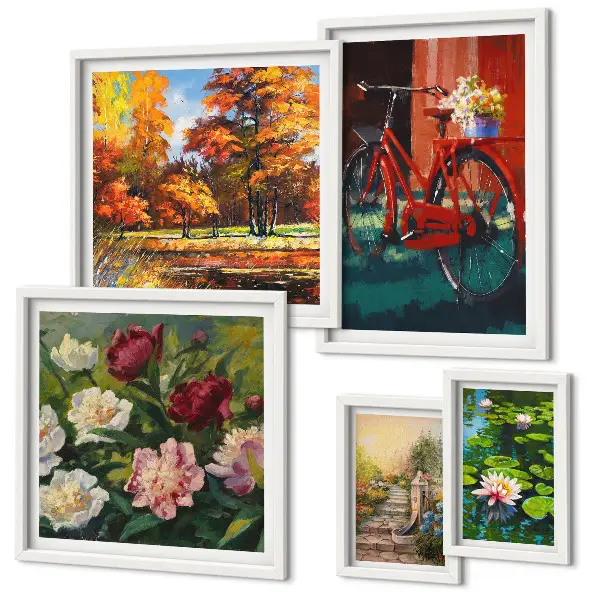 Set of 5 wall art pieces Flower bikes picturesqueness