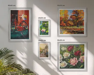 Set of 5 wall art pieces Flower bikes picturesqueness