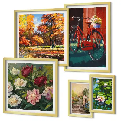 Set of 5 wall art pieces Flower bikes picturesqueness