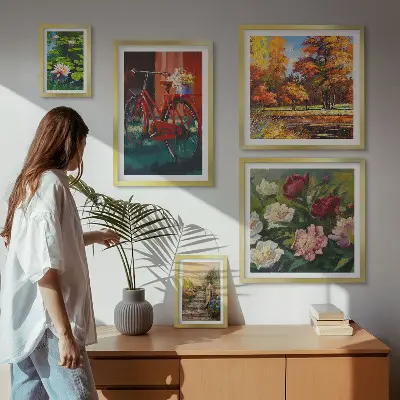 Set of 5 wall art pieces Flower bikes picturesqueness