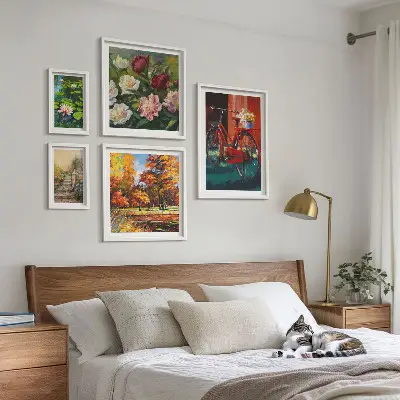 Set of 5 wall art pieces Flower bikes picturesqueness
