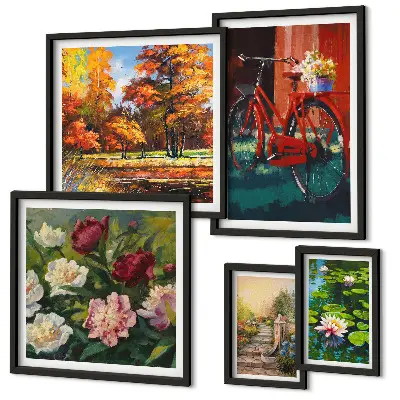Flower bikes wall art set of 5 pieces