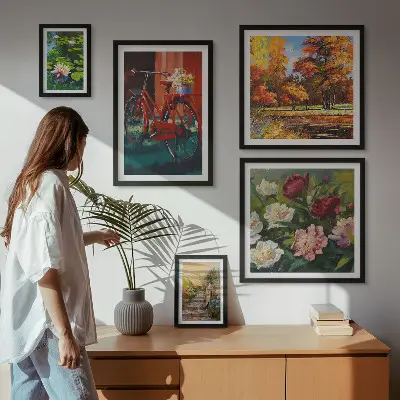 Flower bikes wall art set of 5 pieces