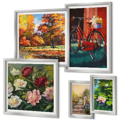 Flower bikes wall art set of 5 pieces