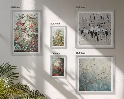 Vintage tropical birds wall art set of 5 pieces