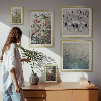 Set of 5 wall art pieces Vintage tropical birds