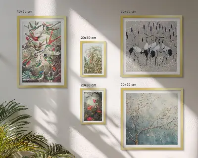Set of 5 wall art pieces Vintage tropical birds