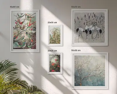 Set of 5 wall art pieces Vintage tropical birds