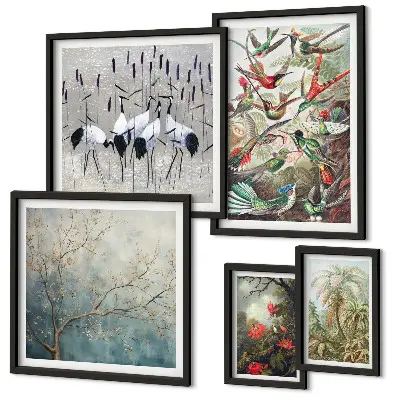 Vintage tropical birds wall art set of 5 pieces