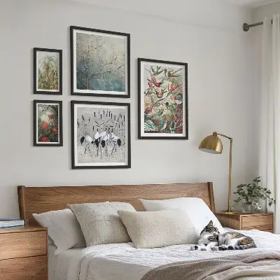 Vintage tropical birds wall art set of 5 pieces