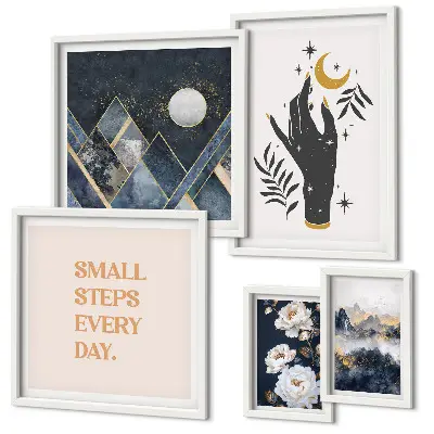 Set of 5 wall art pieces Boho style with nature and messages