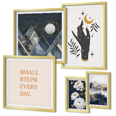 Set of 5 wall art pieces Boho style with nature and messages