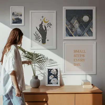 Set of 5 wall art pieces Boho style with nature and messages