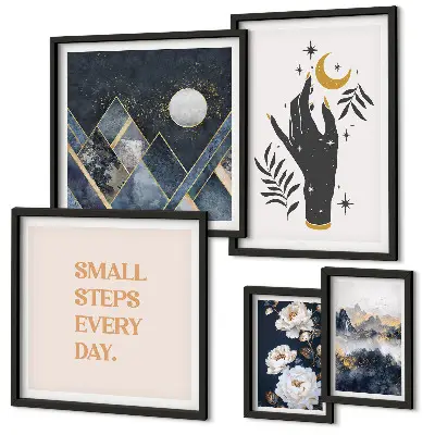 Set of 5 wall art pieces Boho style with nature and messages