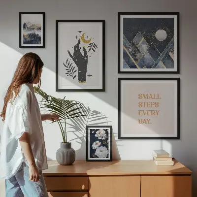 Set of 5 wall art pieces Boho style with nature and messages