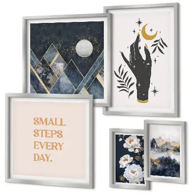 Set of 5 wall art pieces Boho style with nature and messages