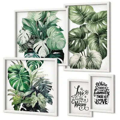 Gallery wall Plant motifs boho quotes