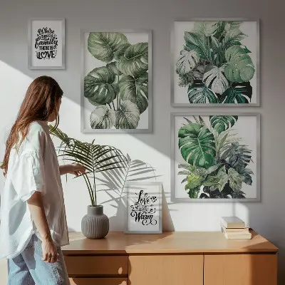 Gallery wall Plant motifs boho quotes