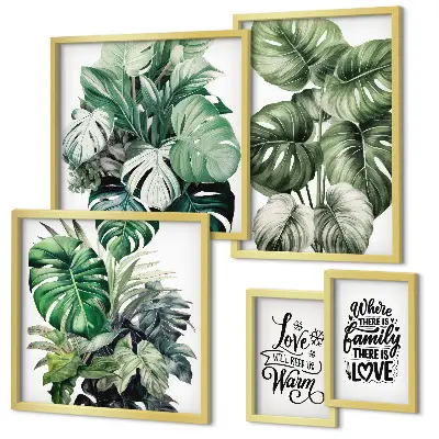 Gallery wall boho plant motifs and quotes