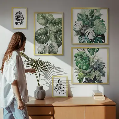 Gallery wall boho plant motifs and quotes