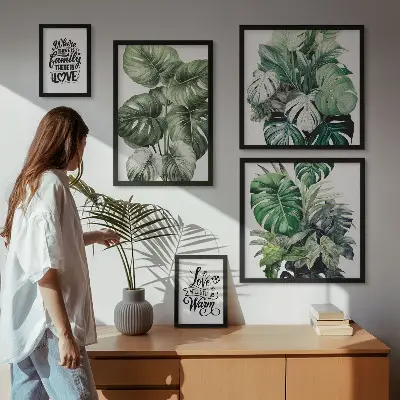Gallery wall Plant motifs boho quotes