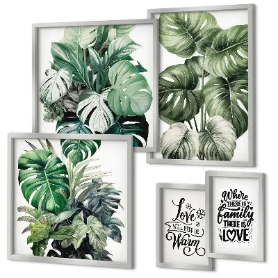 Gallery wall Plant motifs boho quotes
