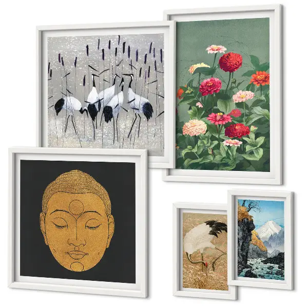 Framed photo set Asian landscapes flowers