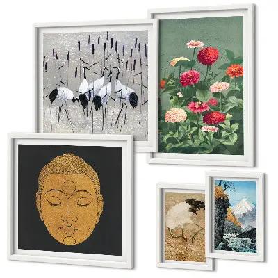 Framed photo set asian landscapes and flowers