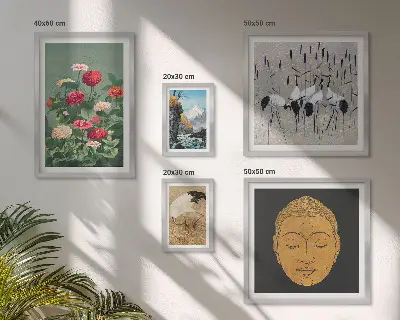 Framed photo set asian landscapes and flowers