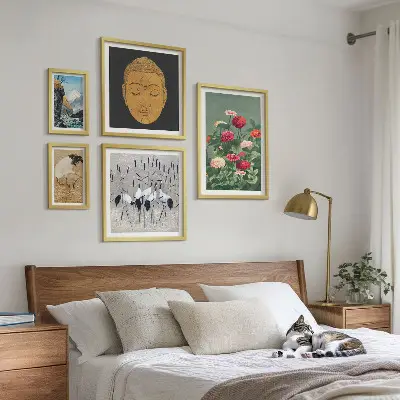 Framed photo set asian landscapes and flowers