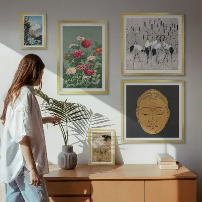 Framed photo set asian landscapes and flowers