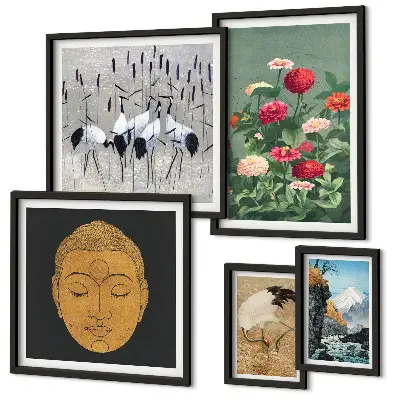 Framed photo set asian landscapes and flowers