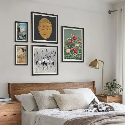 Framed photo set Asian landscapes flowers