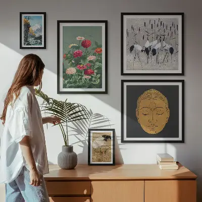 Framed photo set asian landscapes and flowers