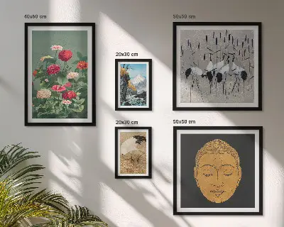 Framed photo set Asian landscapes flowers