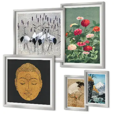 Framed photo set Asian landscapes flowers