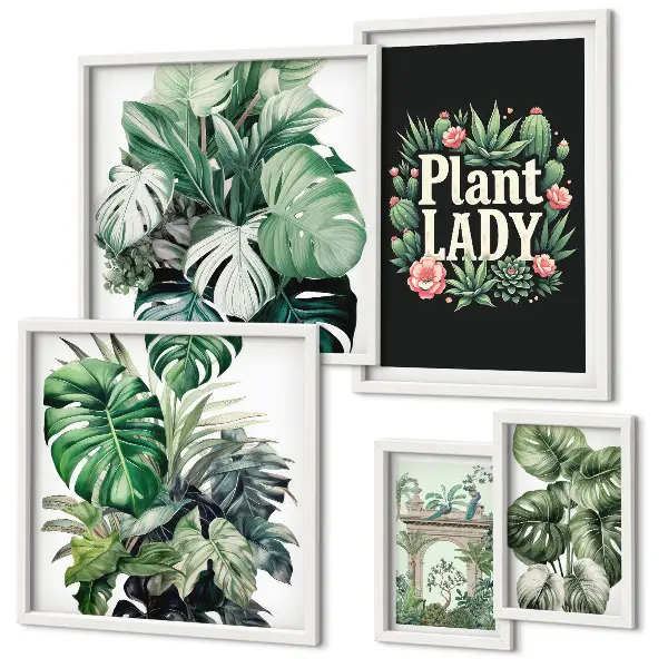 Gallery wall with green boho plant accents