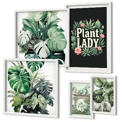 Gallery wall Plant boho accents of green