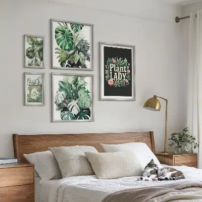 Gallery wall Plant boho accents of green