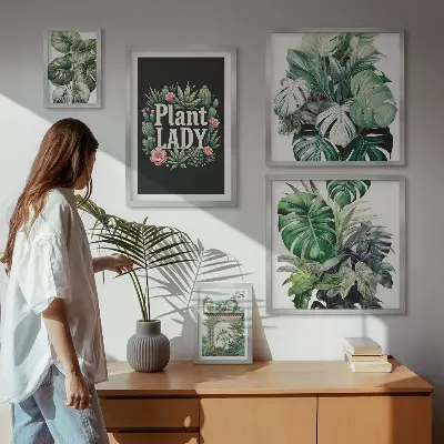 Gallery wall Plant boho accents of green