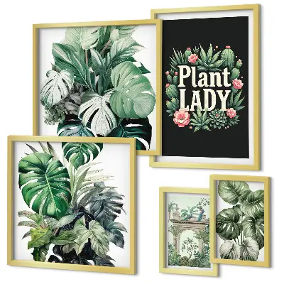 Gallery wall with green boho plant accents