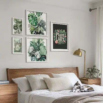 Gallery wall Plant boho accents of green