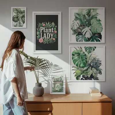 Gallery wall with green boho plant accents