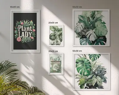 Gallery wall with green boho plant accents
