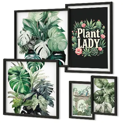 Gallery wall Plant boho accents of green