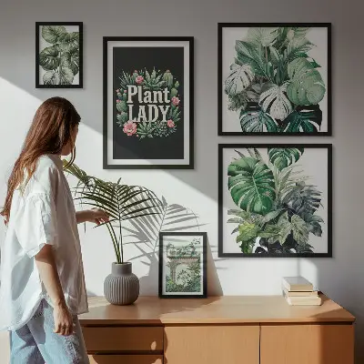 Gallery wall Plant boho accents of green