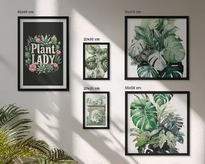 Gallery wall with green boho plant accents