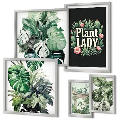 Gallery wall Plant boho accents of green