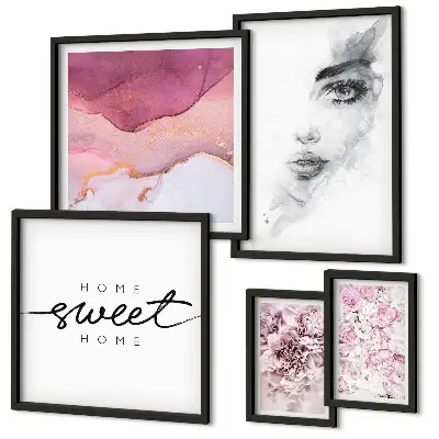 Framed photo set Women's portraits, flowers, pastel