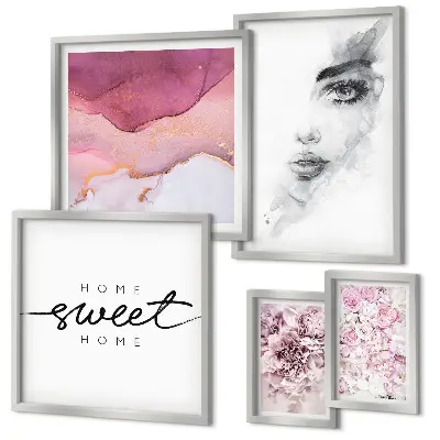 Framed photo set women's portraits with flowers in pastel tones